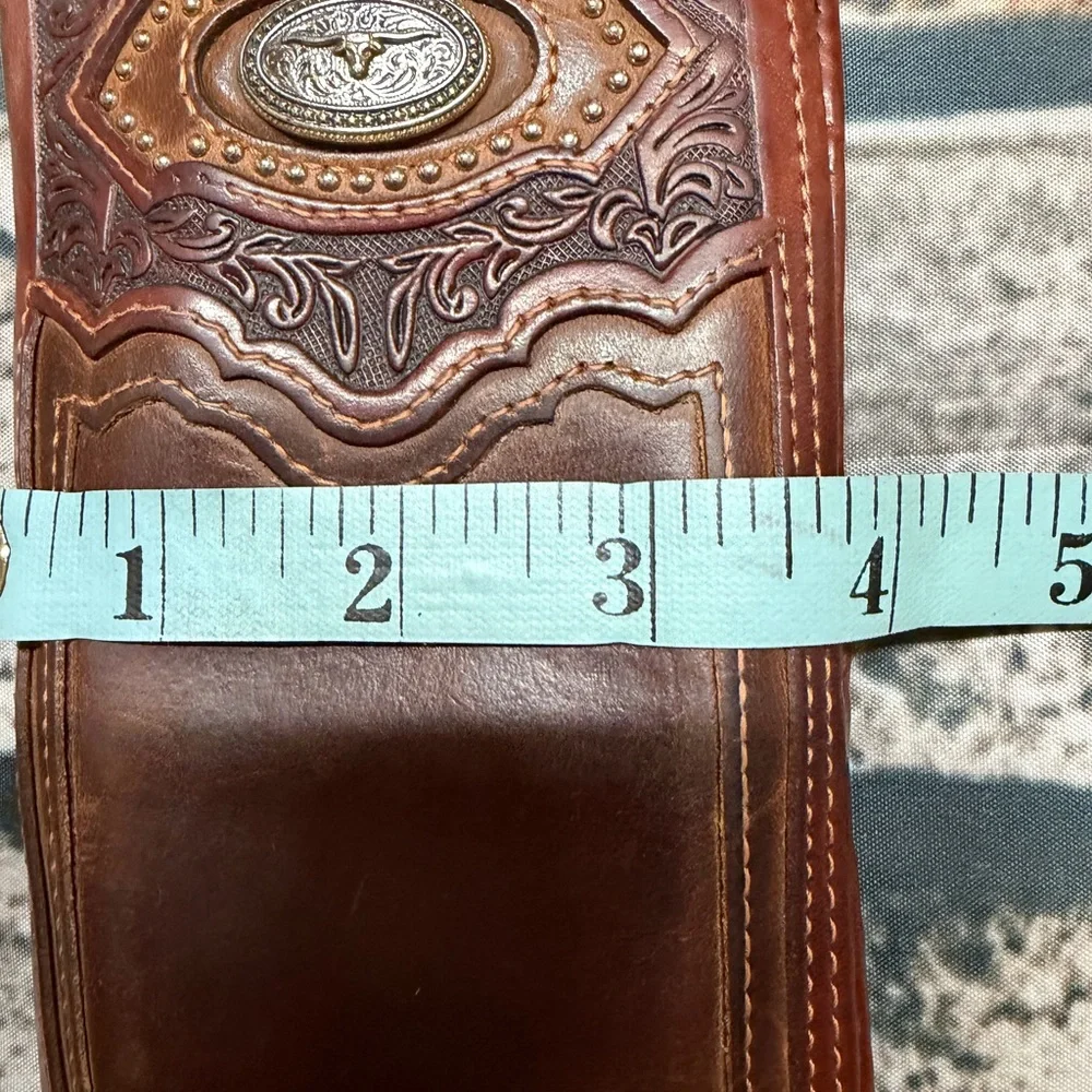 Leather Tooled Silver Creek Western Wallet w/ Longhorn Concho